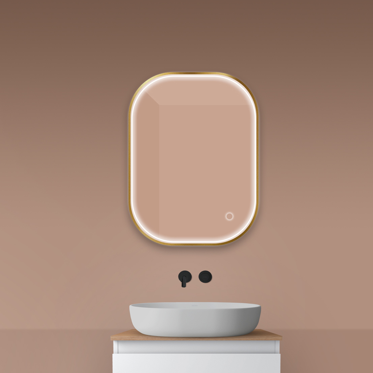 Oltens Nordlis tükör 60x80 cm négyszögletes világítással páramentesítő fóliával arany 64123810