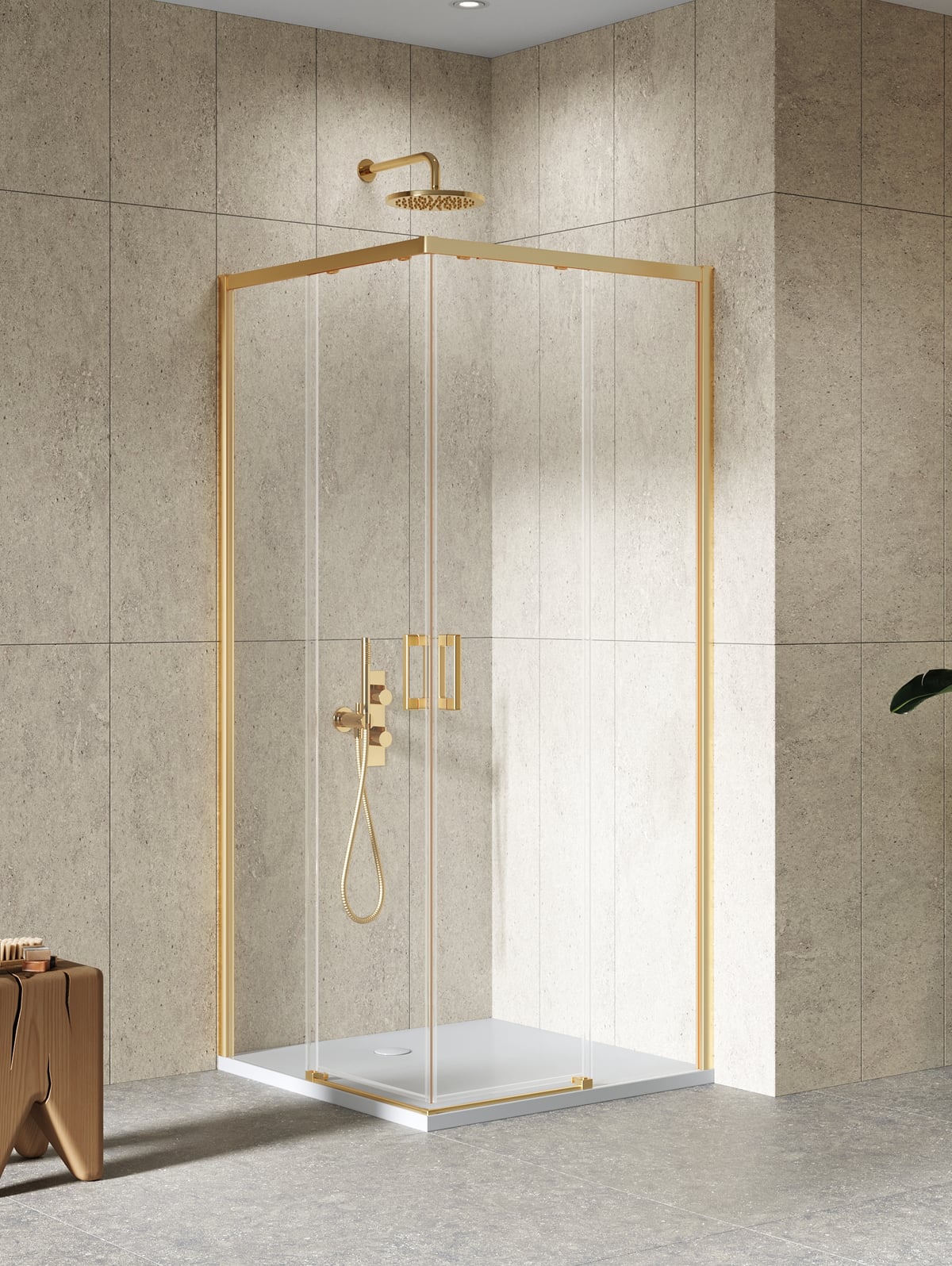 New Trendy Prime zuhanykabin 90x90 cm négyzet arany csiszolt/átlátszó üveg D-0782A/D-0783A