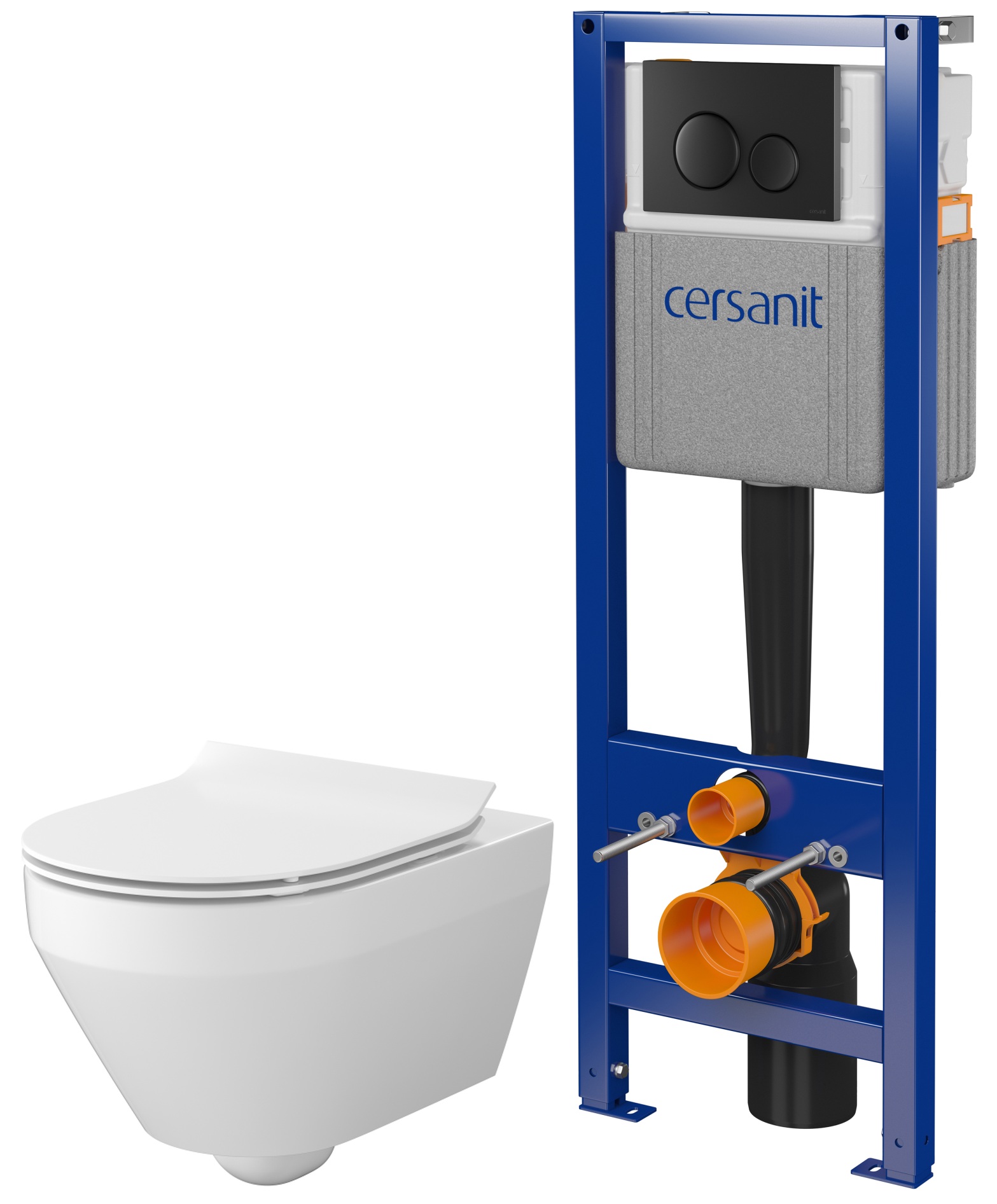 Készlet WC csésze lassú záródású ülőkével Cersanit Crea S701-927, keret készlet öblítő gombbal Cersanit S701-779