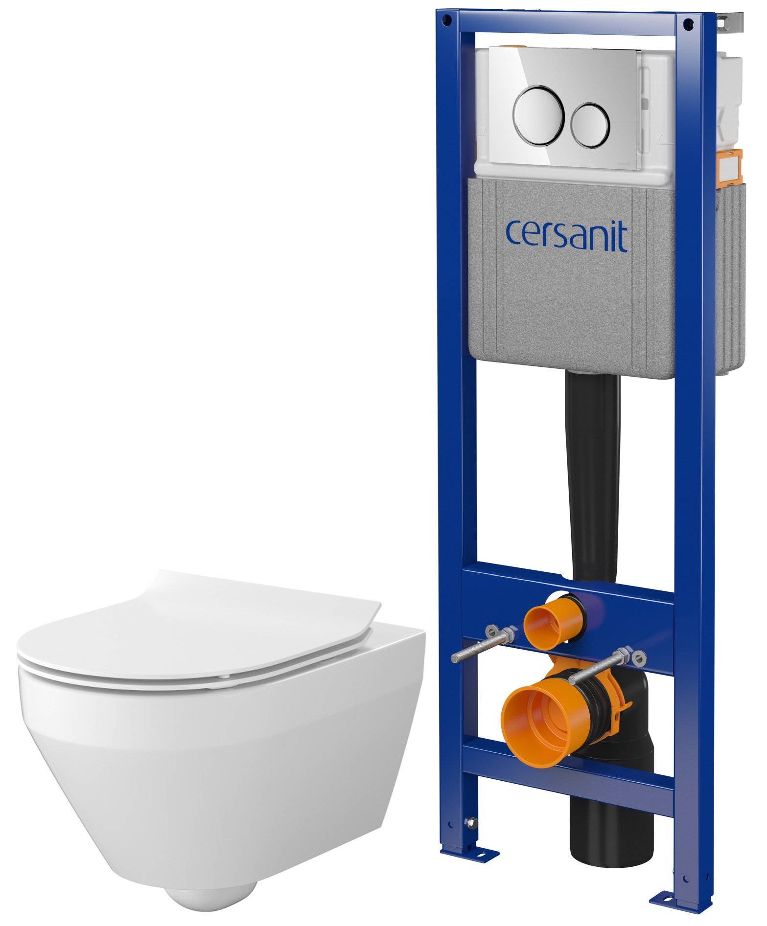 Készlet WC csésze lassú záródású ülőkével Cersanit Crea S701-927, keret készlet öblítő gombbal Cersanit S701-778