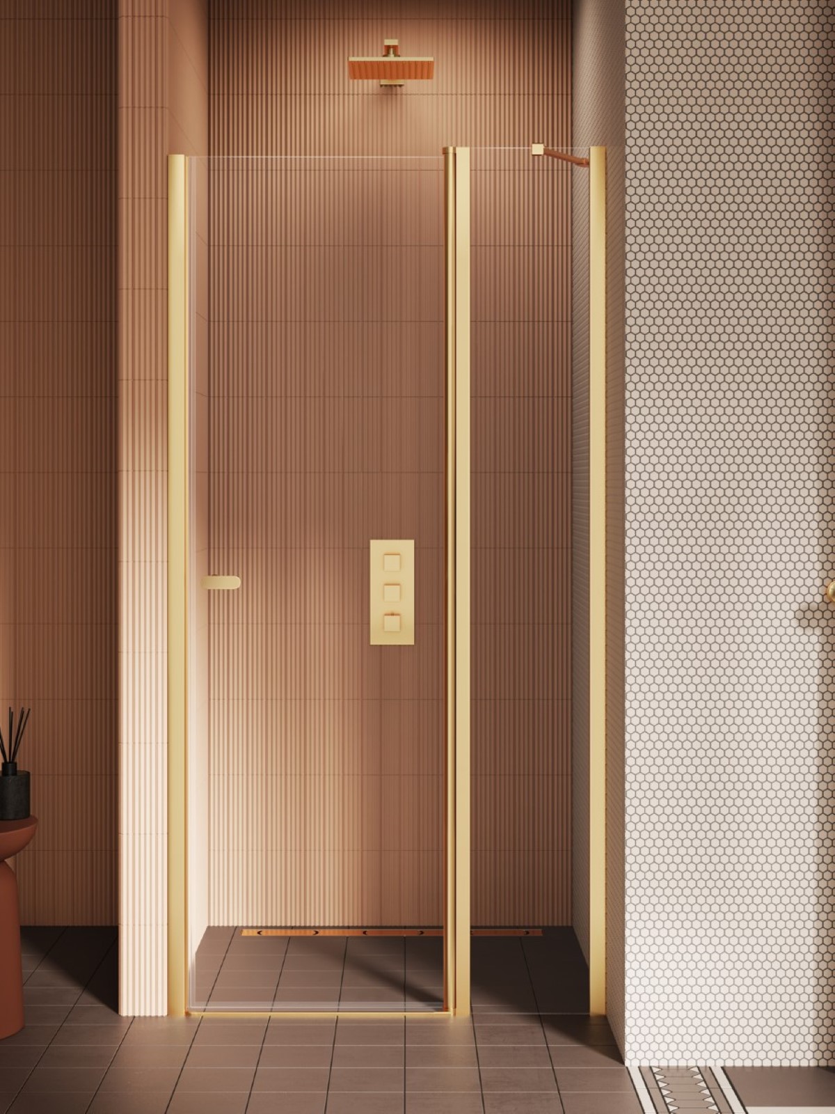 New Trendy New Soleo zuhanyajtók 110 cm dönthető arany csiszolt/átlátszó üveg D-0773A