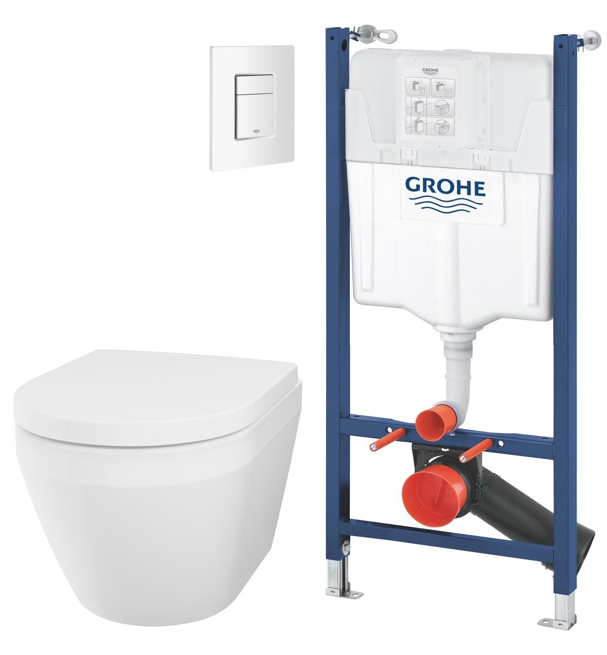 Készlet WC csésze lassú záródású ülőkével Grohe Euro Ceramic 102509SH00, beépíthető keret Grohe Solido 38971000, 38732SH0
