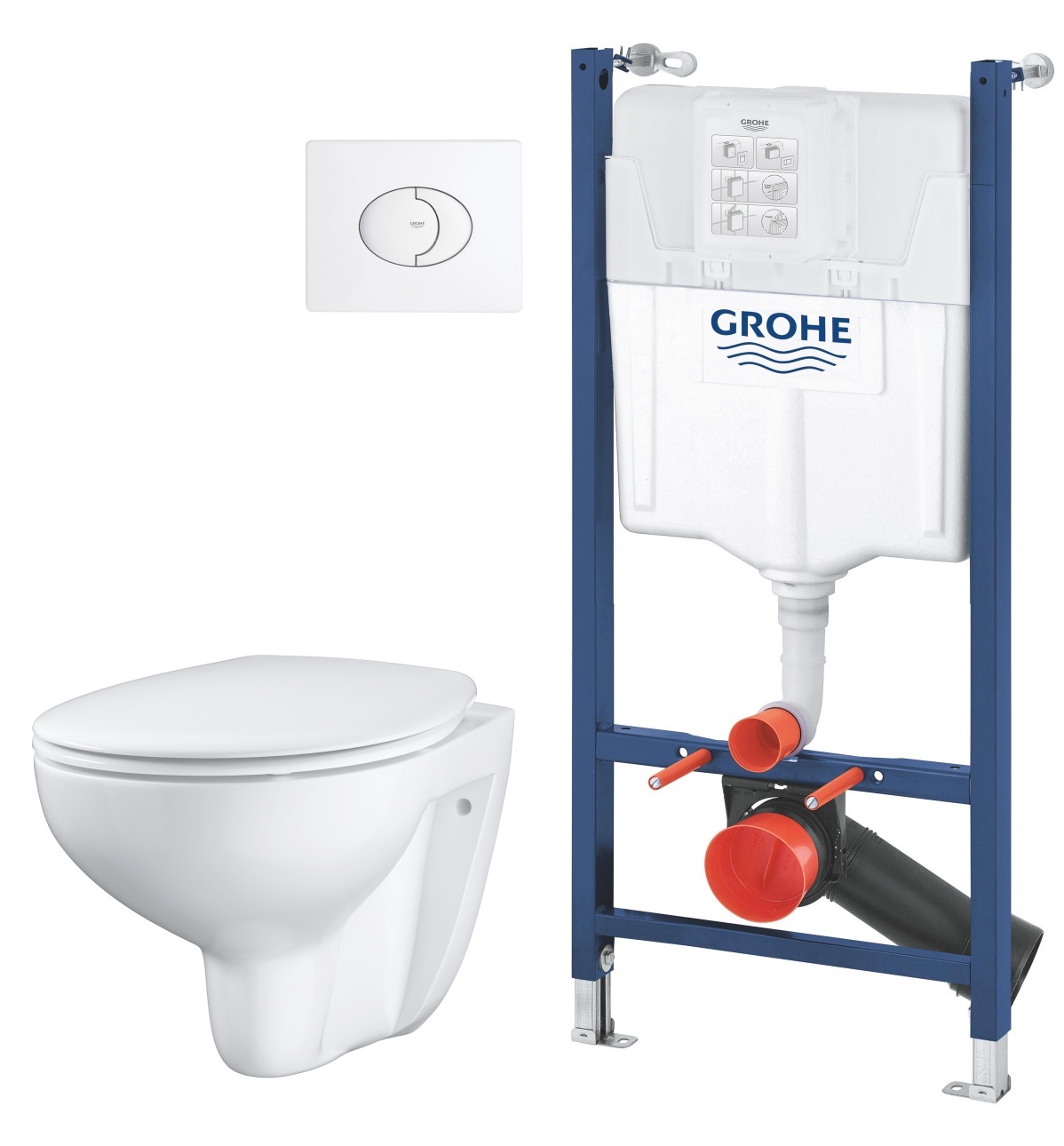 Készlet WC csésze lassú záródású ülőkével Grohe Bau Ceramic 39351000, beépíthető keret Grohe Solido 38971000, 38506SH0