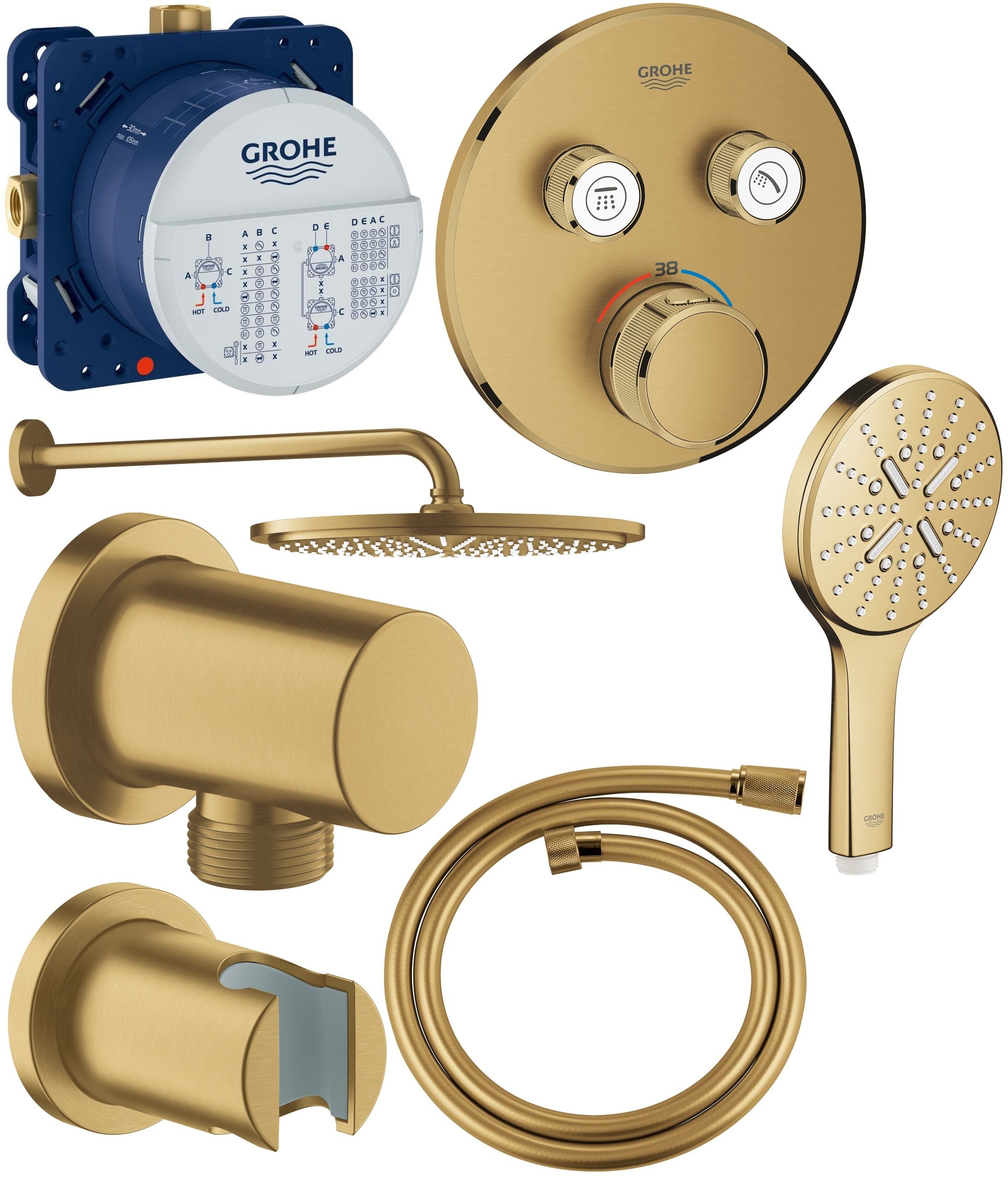 Készlet fejzuhany karral Grohe Rainshower 26066GN0, kád és zuhany csaptelep Grohe Grohtherm SmartControl 29119GN0, 26574GN0, 27057GN0, 35600000, 27074GN0, 28362GL1