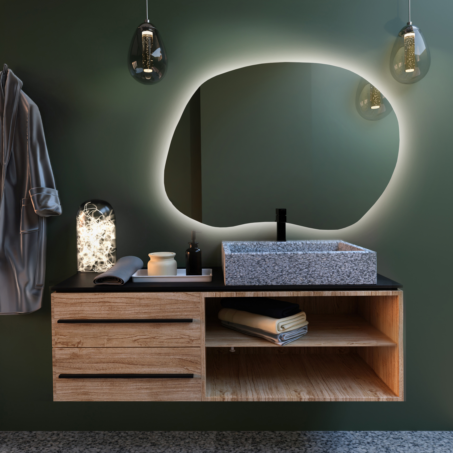 Baltica Design Bright Stain II tükör 100x72 cm világítással páramentesítő fóliával 5904107916033