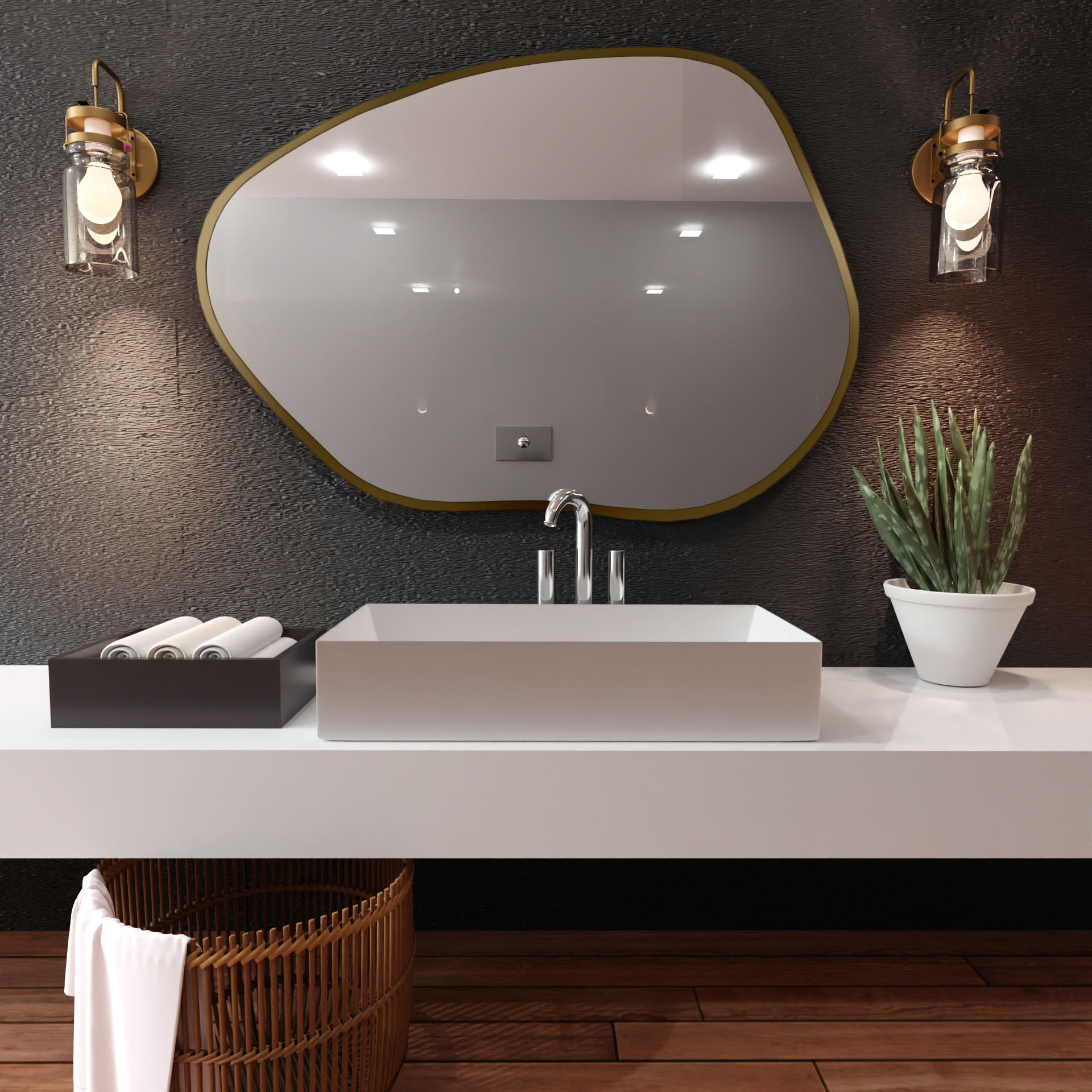 Baltica Design Bright Stain I tükör 70x50 cm világítással páramentesítő fóliával arany 5904107921747
