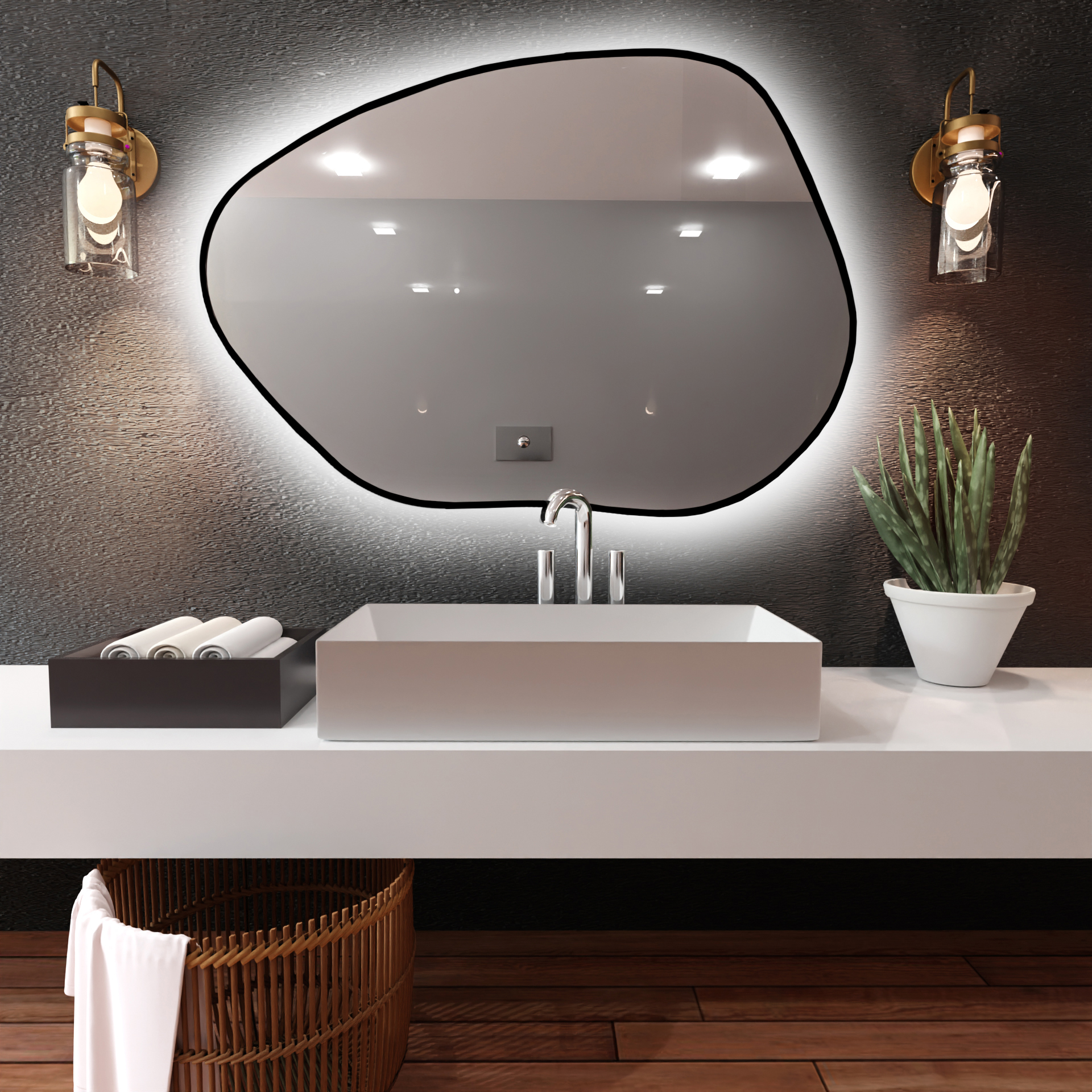 Baltica Design Bright Stain I tükör 100x72 cm világítással páramentesítő fóliával fekete 5904107921600