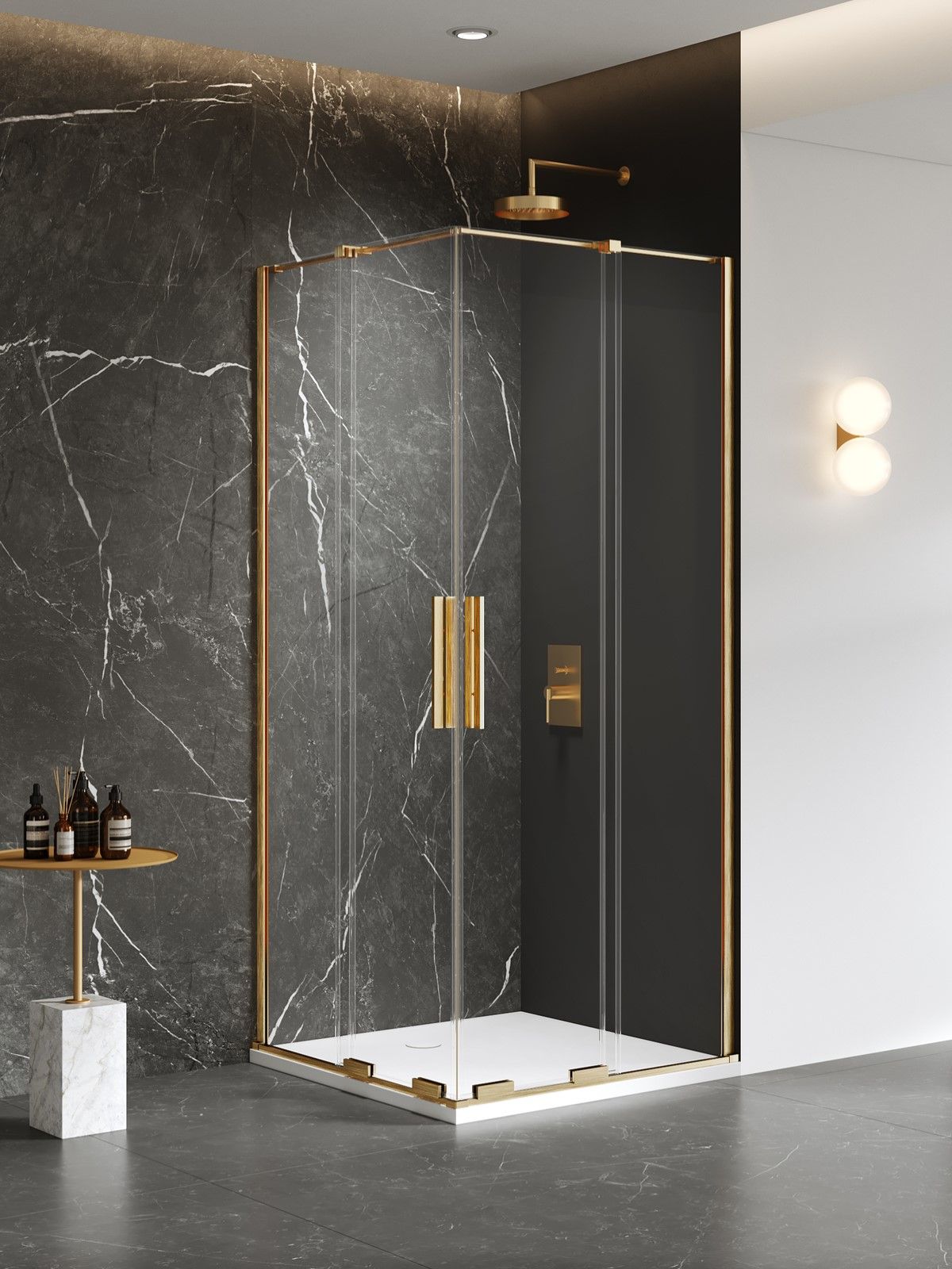 New Trendy Smart Gold Brushed zuhanykabin 100x90 cm négyszögletes arany csiszolt/átlátszó üveg EXK-7601