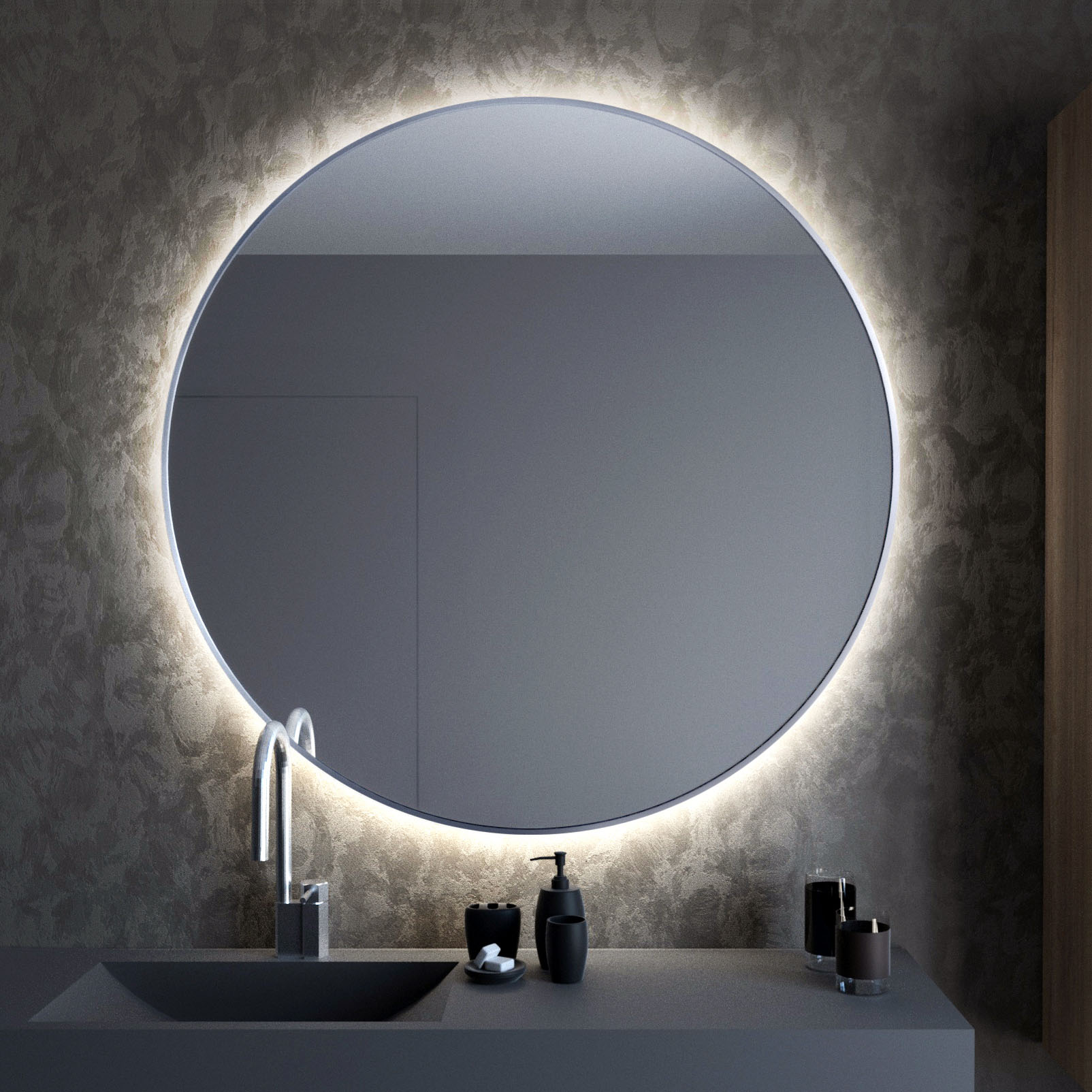 Baltica Design Tiny Border Bright tükör 80x80 cm kerek világítással páramentesítő fóliával ezüst 5904107911526