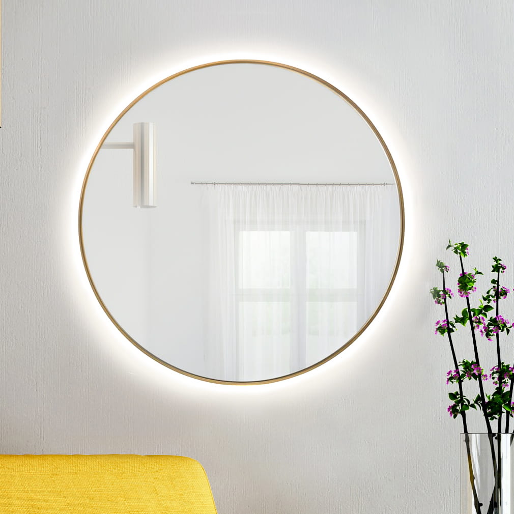Baltica Design Tiny Border Bright tükör 90x90 cm kerek világítással páramentesítő fóliával arany 5904107911670