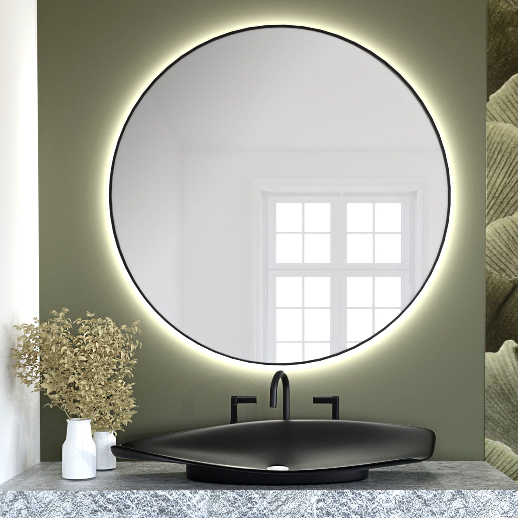 Baltica Design Tiny Border Bright tükör 90x90 cm kerek világítással páramentesítő fóliával fekete 5904107911618