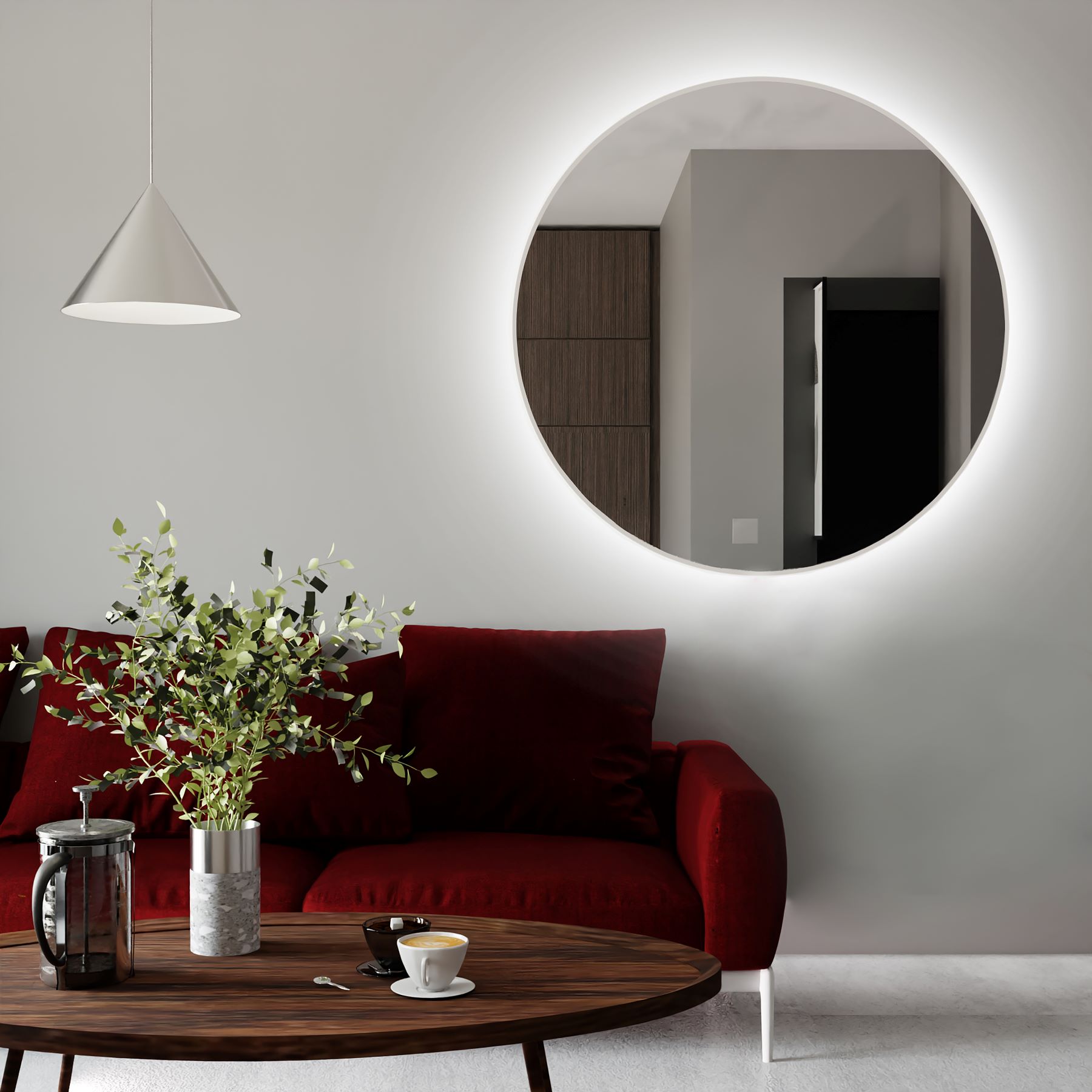 Baltica Design Tiny Border Bright tükör 90x90 cm kerek világítással páramentesítő fóliával fehér 5904107911571