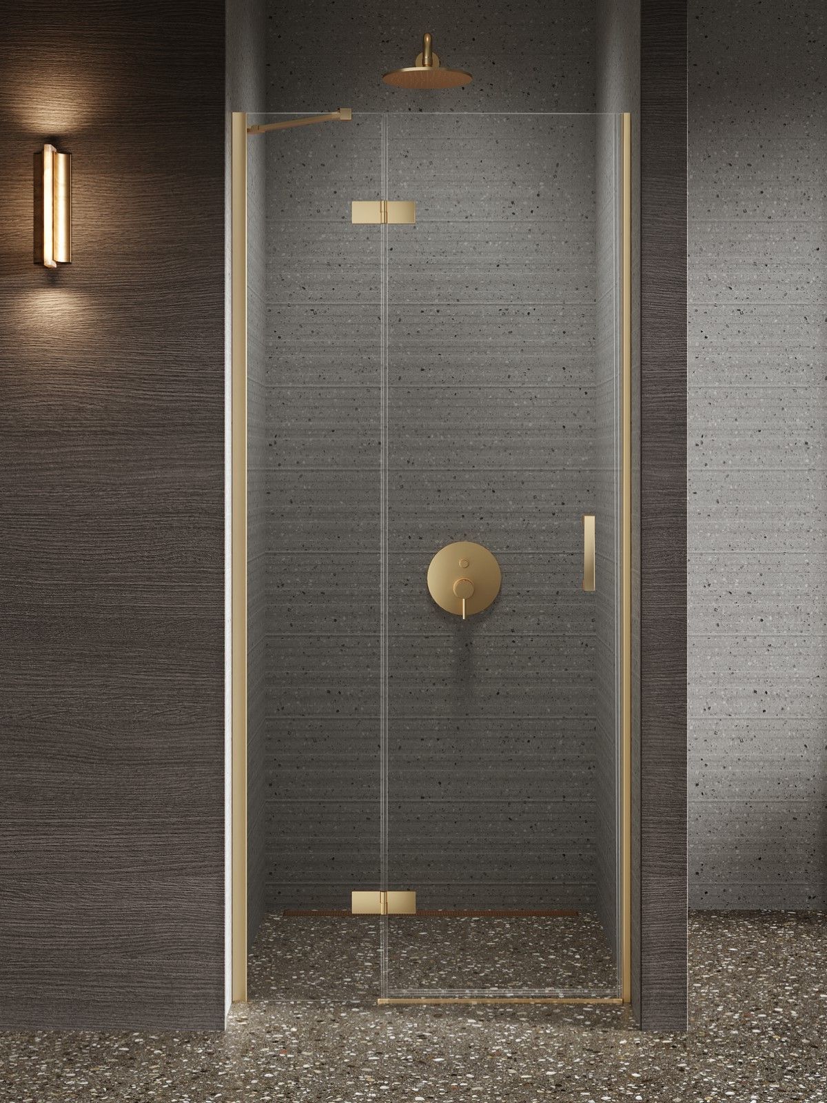 New Trendy Nesta Gold Brushed zuhanyajtók 90 cm dönthető arany csiszolt/átlátszó üveg D-0868A