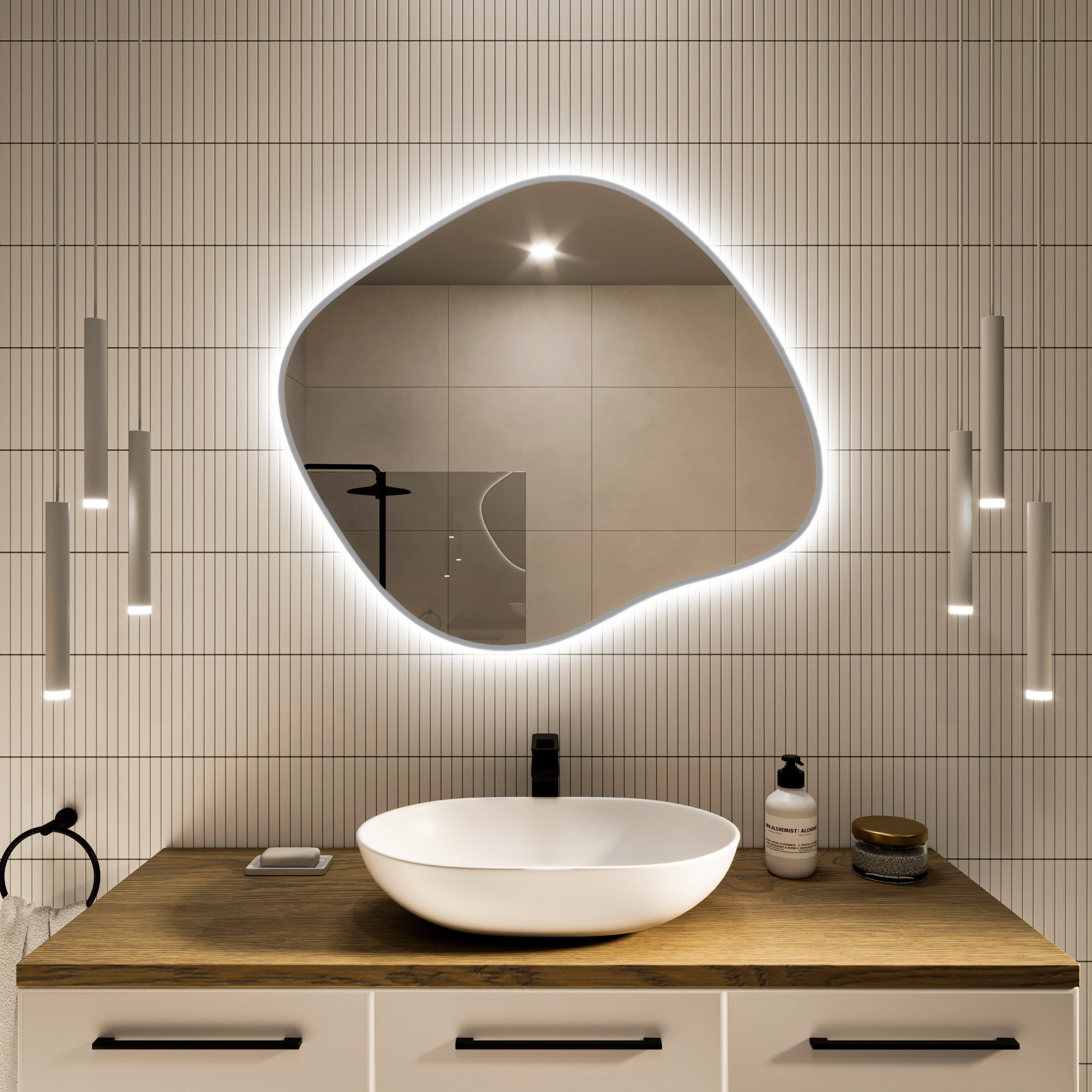 Baltica Design Tiny Borderbright Stain III tükör 70x60 cm világítással páramentesítő fóliával ezüst 5904107917795