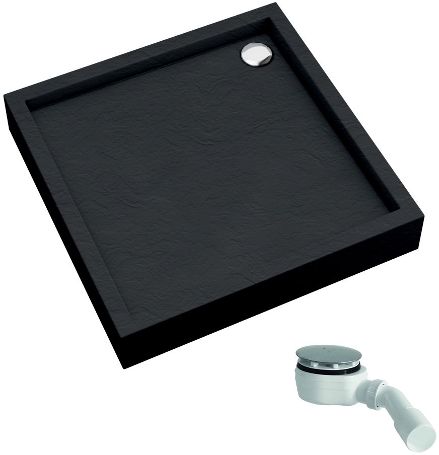 Schedline Favory Plus Black Stone négyzet alakú zuhanytálca szifonnal 90x90 cm fekete 3ST.F1K-9090/C/ST
