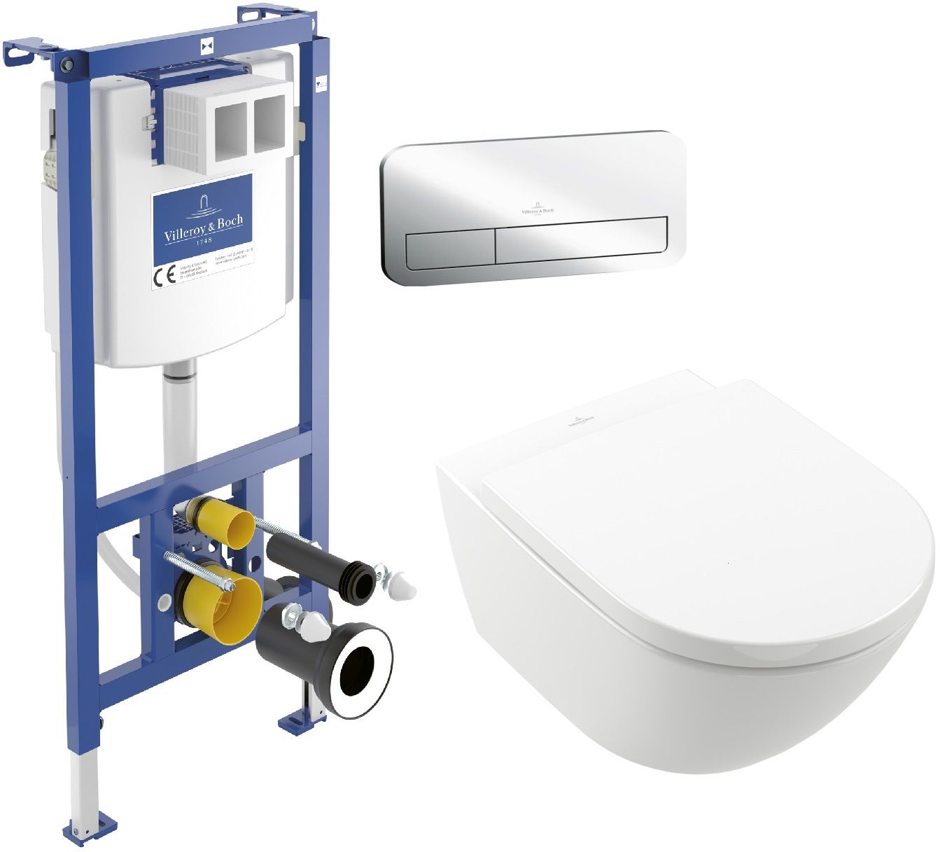 Készlet WC csésze és deszka készlet Villeroy & Boch Subway 3.0 4670TS01, beépíthető keret Villeroy & Boch ViConnect 92242700, 92249061