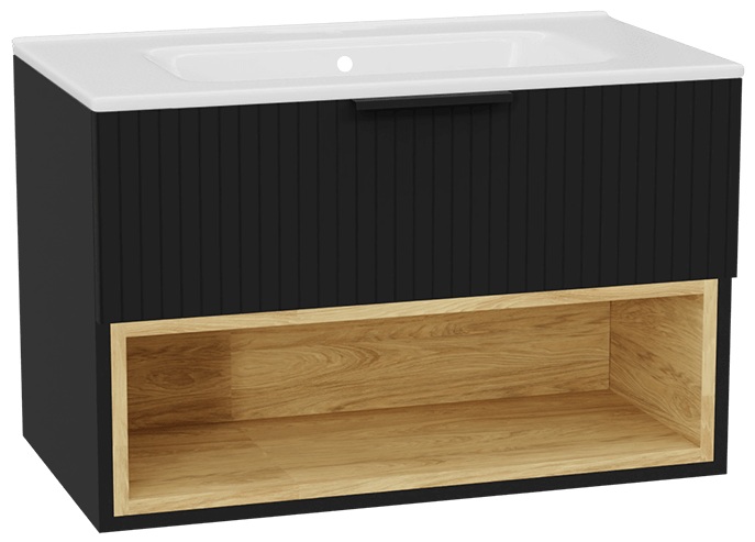 Készlet szekrénytest Excellent Tuto 2.0 MLEX.2171.800.BKBL, mosdótál Excellent Pik CEEX.6517.800.WH, MLEX.2151.800.03.BK