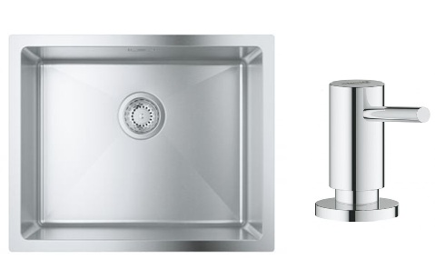 Készlet acél mosogató Grohe K700 31726SD0, folyadékadagoló Grohe Cosmopolitan 40535000