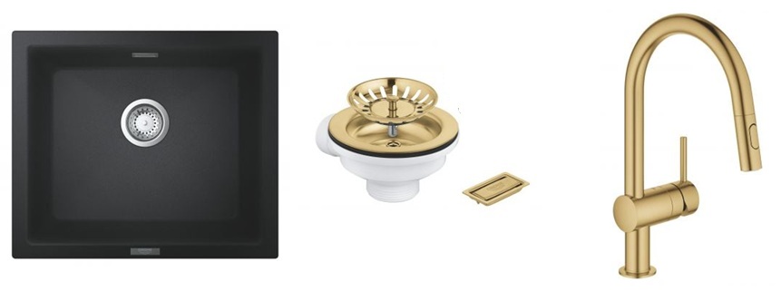 Készlet gránit mosogató Grohe K700 31654AP0, konyhai csaptelep Grohe Minta 32321GN2, 40997GN0