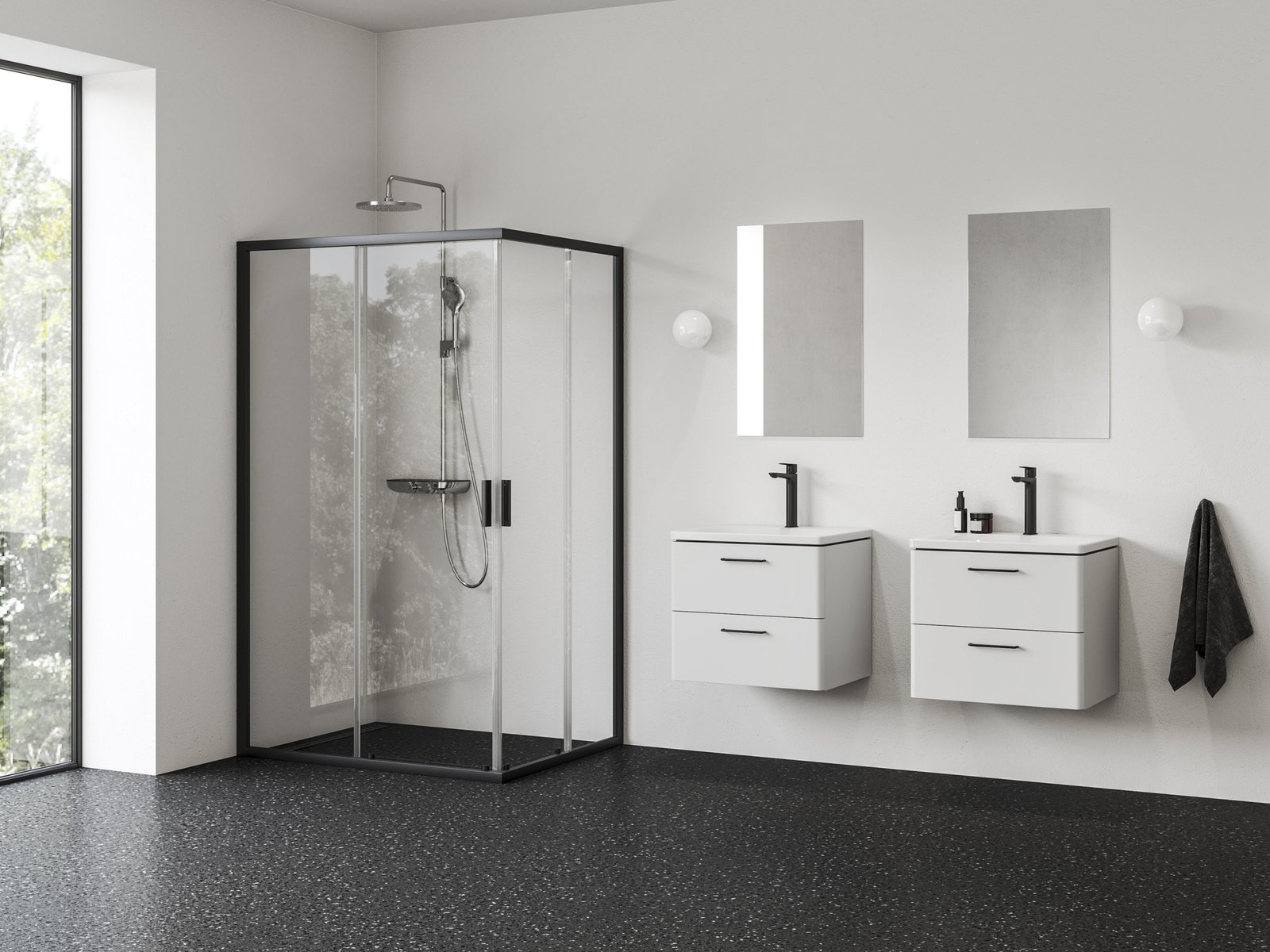 Ravak Blix II zuhanyajtók 90 cm tolható fekete matt/átlátszó üveg 1XM70300Z1