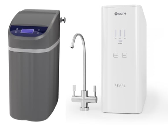 Készlet víztisztító berendezések USTM Grey WS9LCDG, szűrőbetétek fordított ozmózis víztisztítókhoz USTM Pearl ROPEARLNEWSTYLE