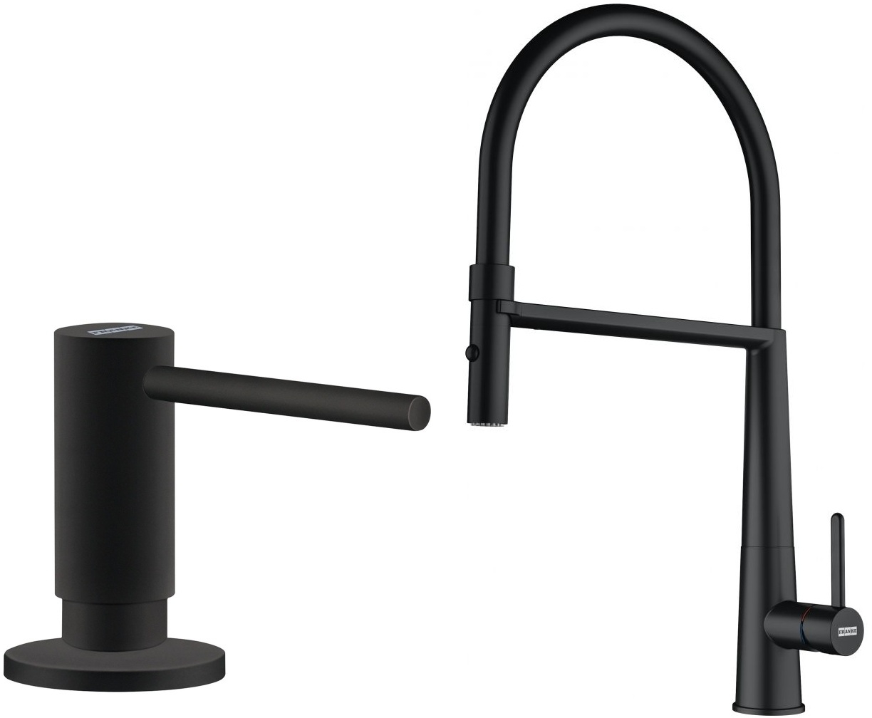 Készlet konyhai csaptelep Franke Icon Semi-Pro 115.0690.598, folyadékadagoló Franke Active SM 119.0547.906