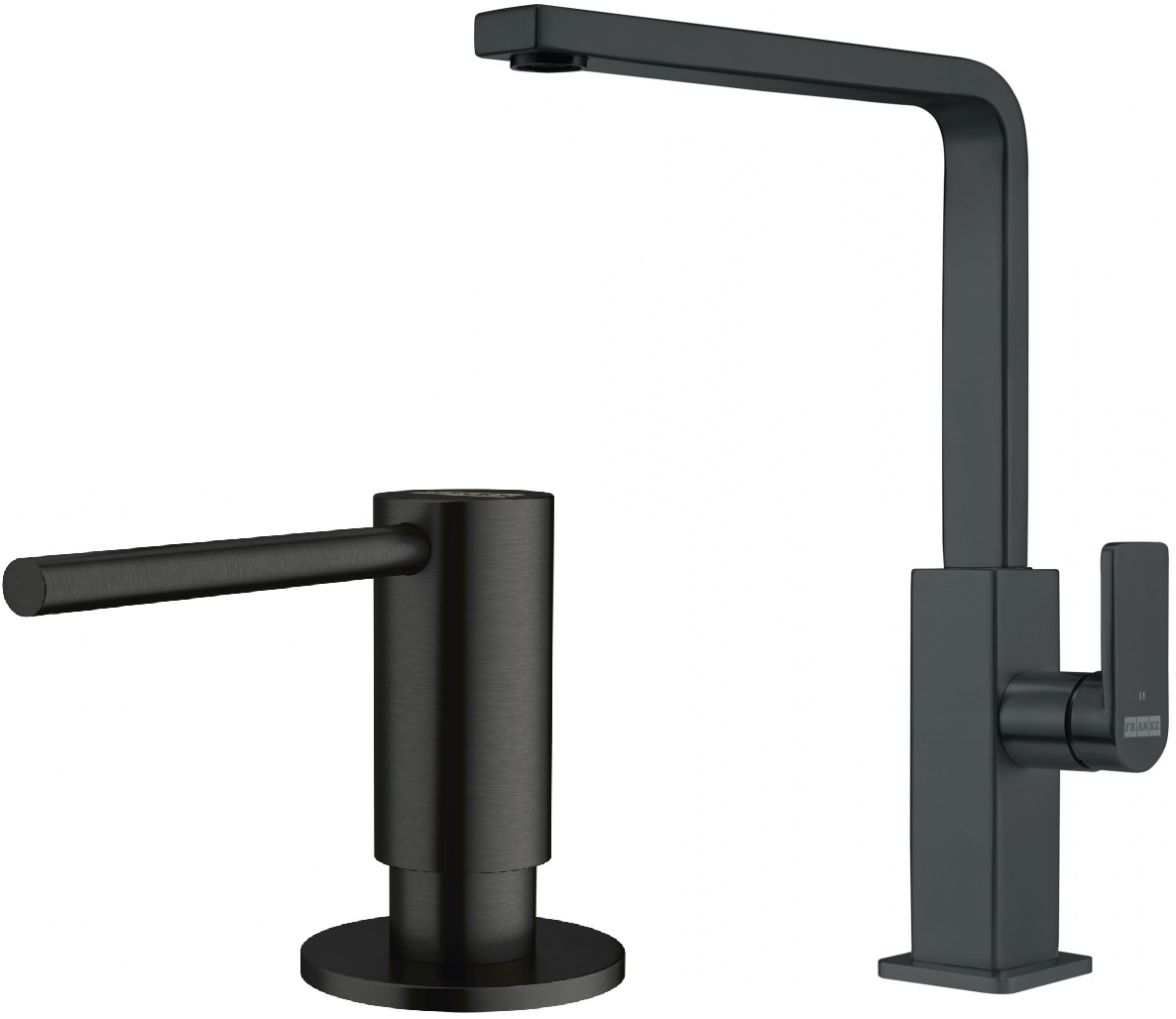 Készlet konyhai csaptelep Franke Mythos 115.0550.441, folyadékadagoló Franke Atlas 112.0717.102