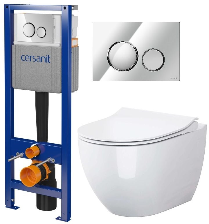Készlet WC csésze lassú záródású ülőkével Cersanit Zen S701-428, falsík alatti keret öblítőgombbal Cersanit S701-778