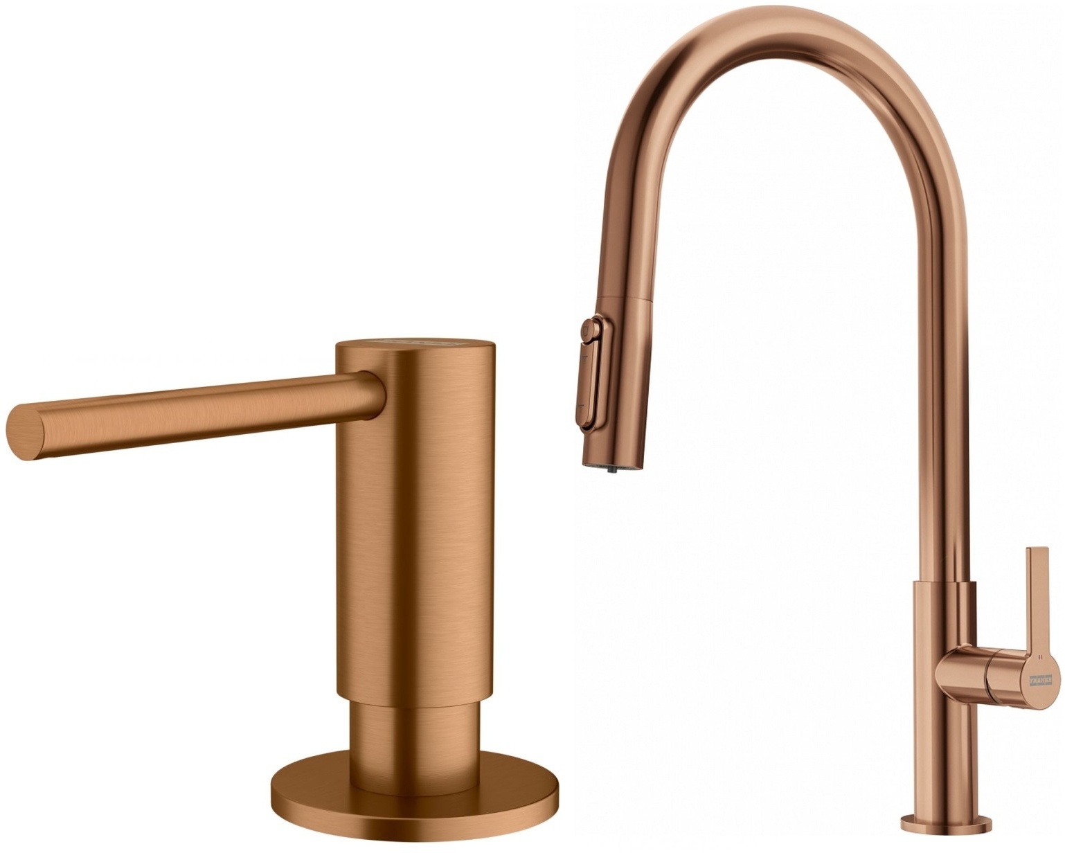 Készlet konyhai csaptelep Franke Maris Slim Clear Water J Pull-Out 120.0736.602, folyadékadagoló Franke Atlas 112.0717.104