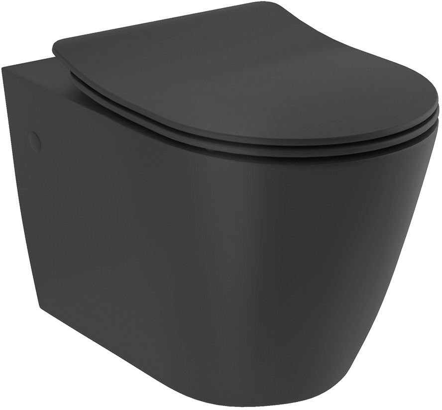 Kludi Resa R wc csésze lassú záródású ülőkével függesztett perem nélkül mély öblítéssel fekete matt 23WCSET39