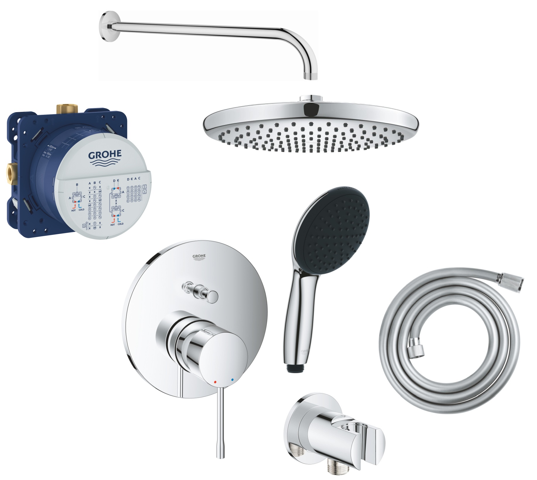 Készlet kád és zuhany csaptelep Grohe Essence 24058001, fejzuhany Grohe Vitalio Start Shower System 26815000, 35600000, 27851000, 26962001, 27940001, 28741002