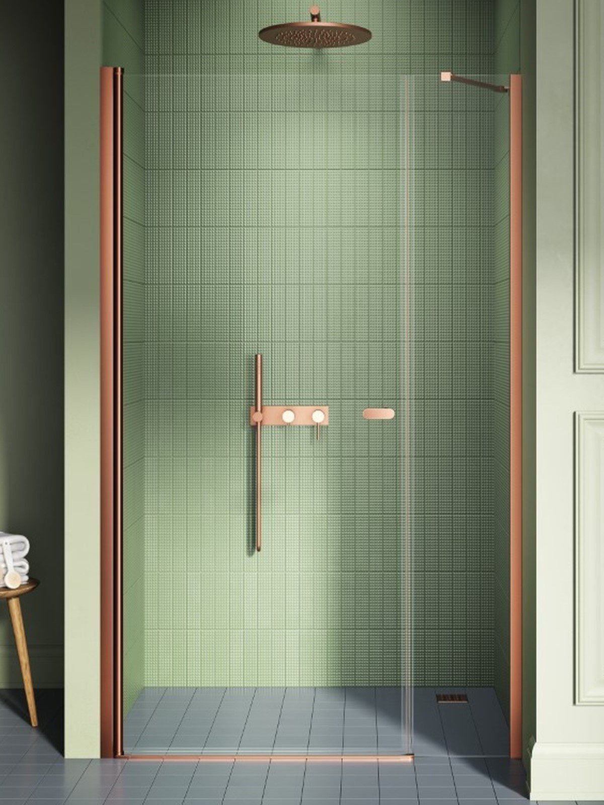 New Trendy New Soleo Copper Brushed zuhanyajtók 120 cm dönthető réz csiszolt/átlátszó üveg D-0948A