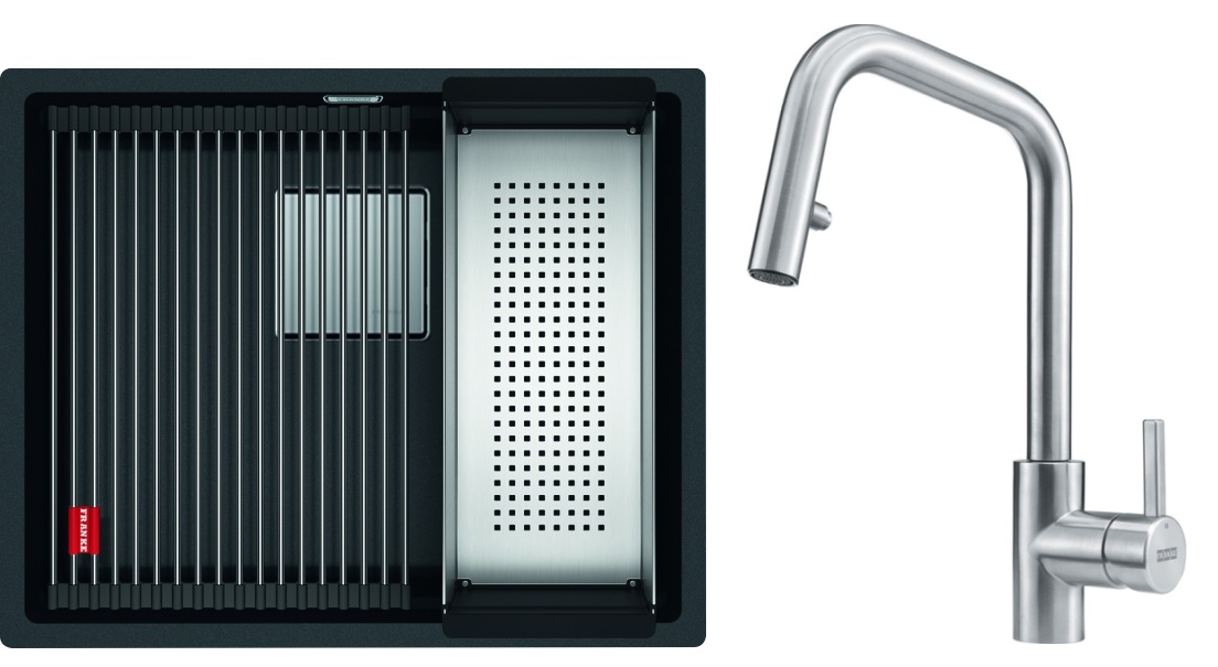 Készlet gránit mosogató Franke Kanon 125.0528.612, konyhai csaptelep Franke Eos 115.0529.207