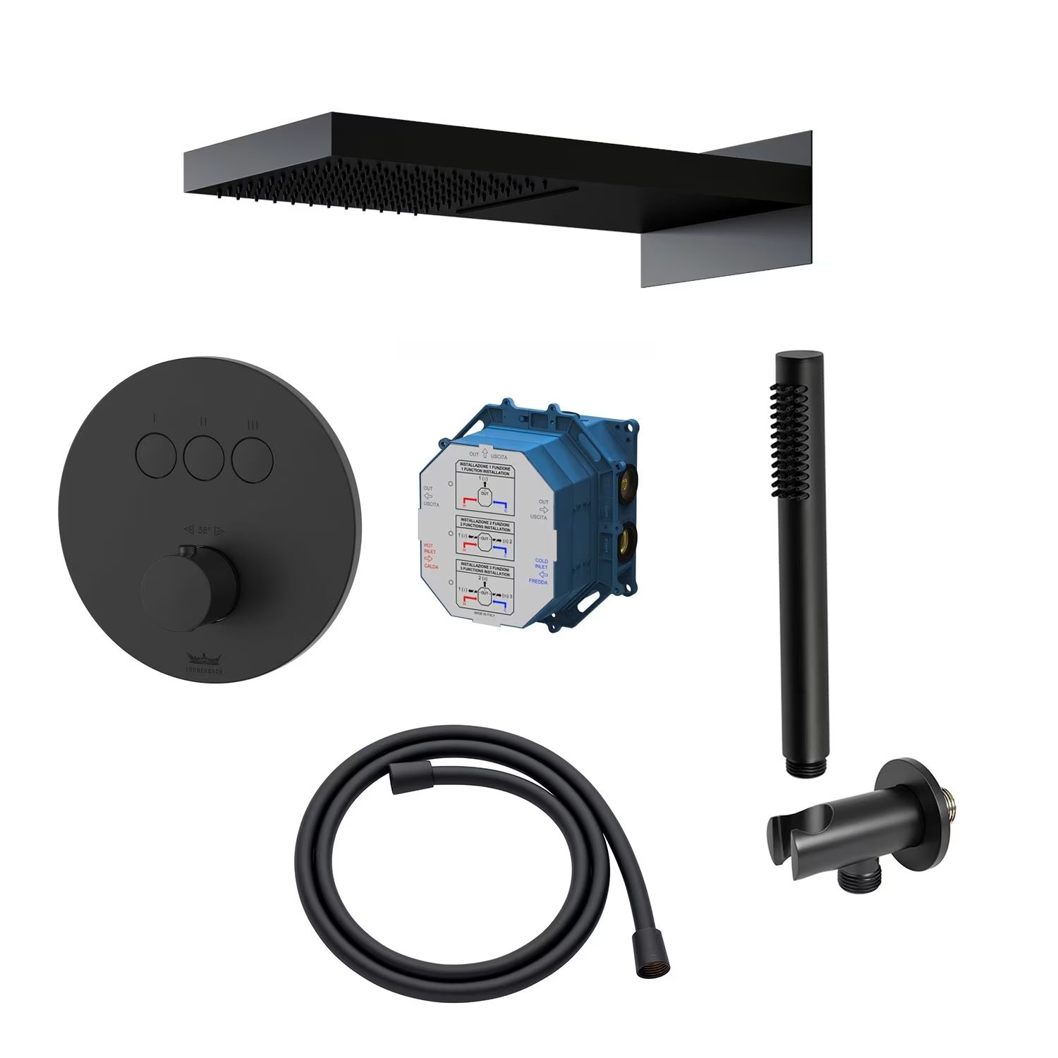 Készlet kád és zuhany csaptelep Kronenbach Smart Push 19044003SM, fejzuhany Kronenbach Spa KBMBBPRBOR250-2-BL, 01900190KBN, 28276000KBSM, 28628002SMKB, 27500001 KB