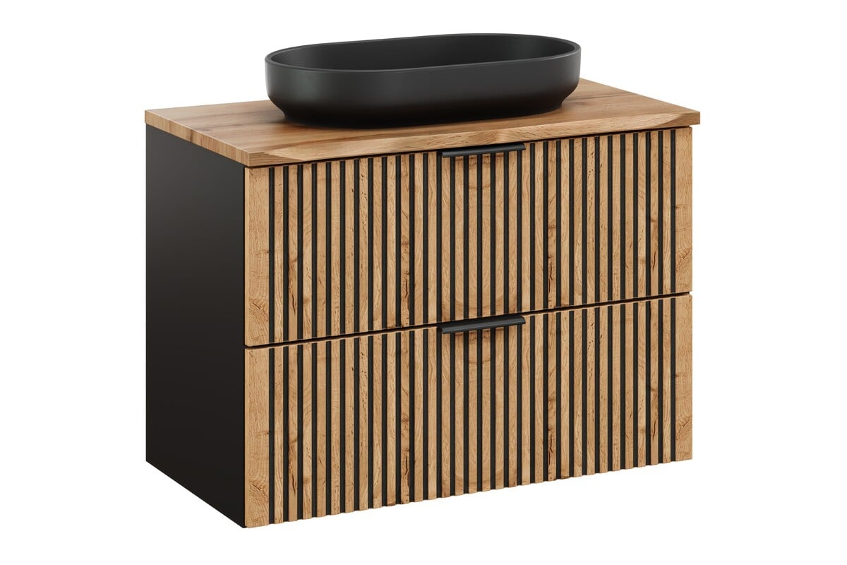 Készlet szekrény Comad Xilo XILO BLACK WOTAN 82-80-D-2S, mosdótál Comad River 2 RIVER 2 BLACK MATT UN 55 ( E-6594 ), NATURE WOTAN 89-80-46 M