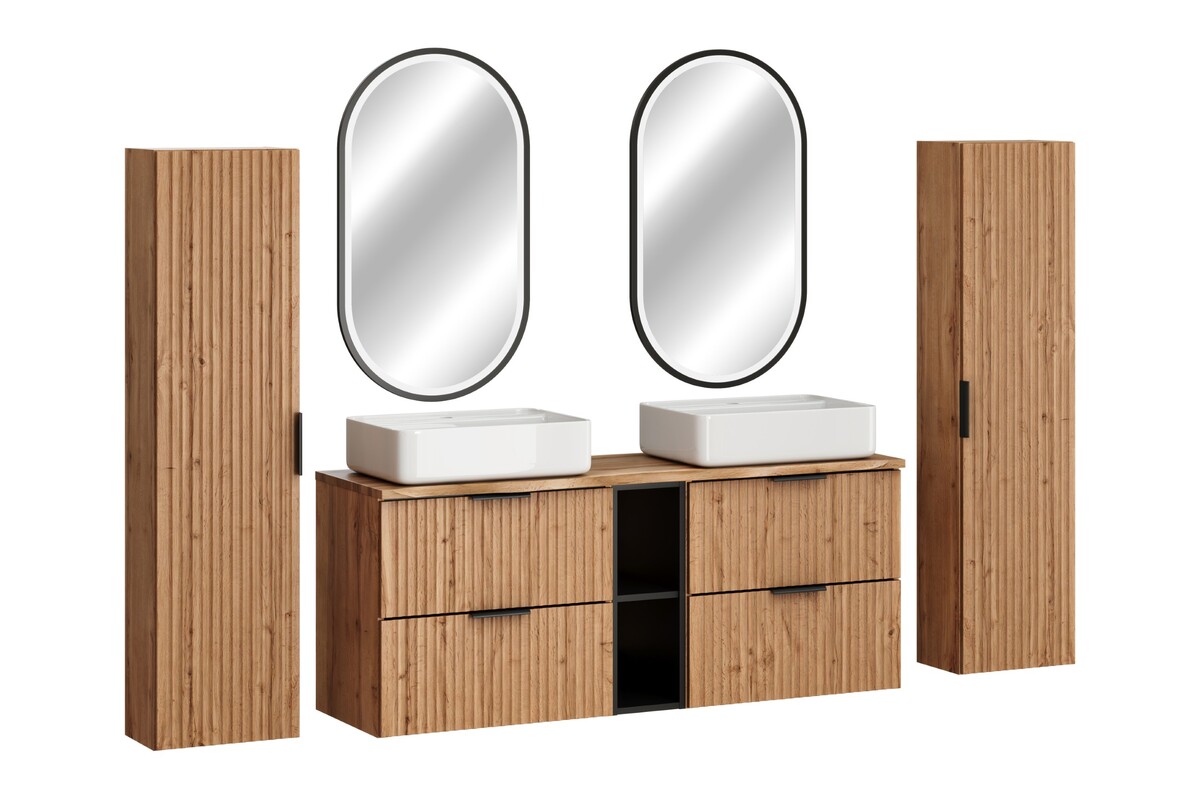 Készlet tükör Comad Apollo 2 LUSTRO LED CZARNE APOLLO 2 900X500, szekrény Comad Adel Oak ADEL OAK 82-60-B-2S, ADEL OAK 80-01-B-1D, NATURE WOTAN 89-140-46 M, UM-6289MAGIC50DP, XILO BLACK 81-01-A