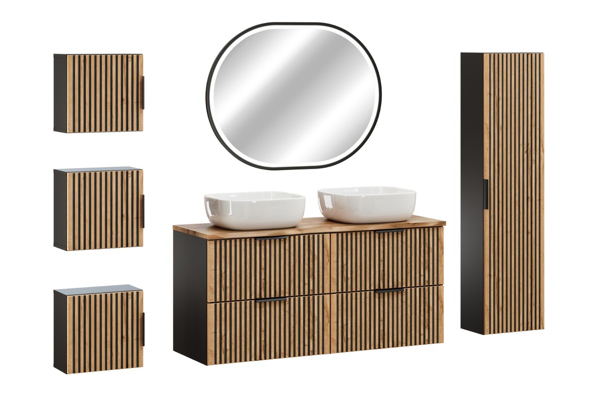 Készlet tükör Comad Apollo 2 LUSTRO APOLLO 2 900X700, szekrény Comad Xilo XILO BLACK WOTAN 80-01-D-1D, XILO BLACK WOTAN 82-60-D-2S, NATURE WOTAN 89-120-46 M, XILO BLACK WOTAN 83-01-D-1D, UM-6252SMILE40DP