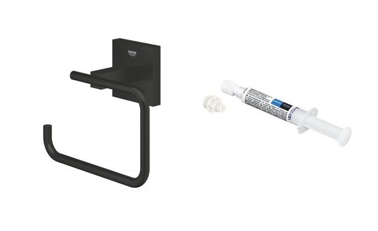 Készlet WC papír tartó Grohe Start Cube 409782430, ragasztó Grohe QuickGlue 41127000