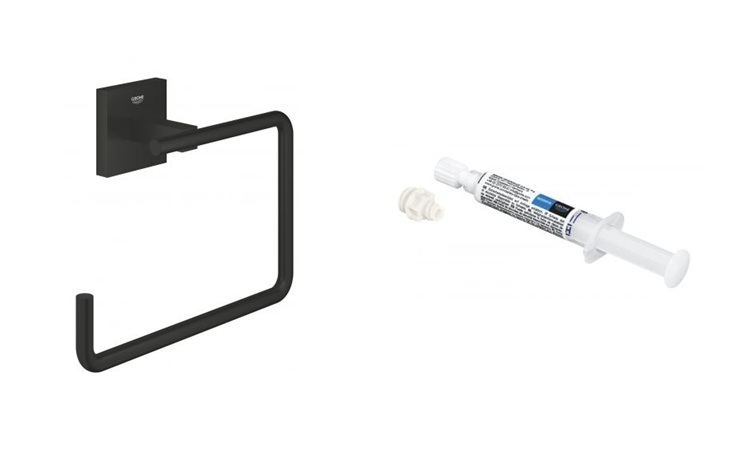 Készlet törölközőtartó Grohe Start Cube 409752430, ragasztó Grohe QuickGlue 41127000