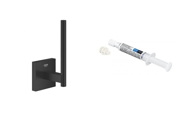 Készlet WC papír tartó Grohe Start Cube 409792430, ragasztó Grohe QuickGlue 41127000