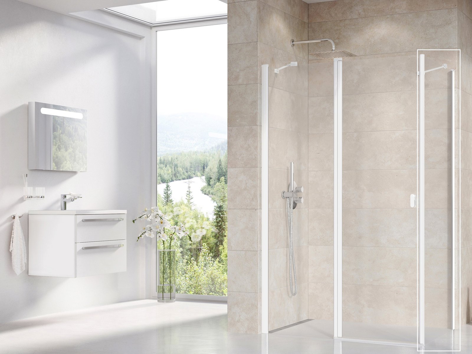 Ravak Chrome zuhanyfal 80 cm fehér matt/átlátszó üveg 9QV40E00Z1