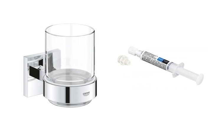 Készlet fogmosó pohár Grohe Start Cube 41097000, ragasztó Grohe QuickGlue 41127000