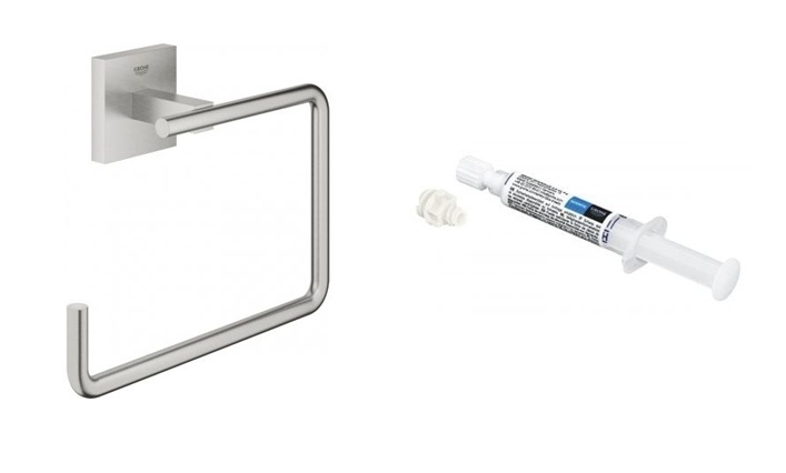 Készlet törölközőtartó Grohe Start Cube 40975DC0, ragasztó Grohe QuickGlue 41127000