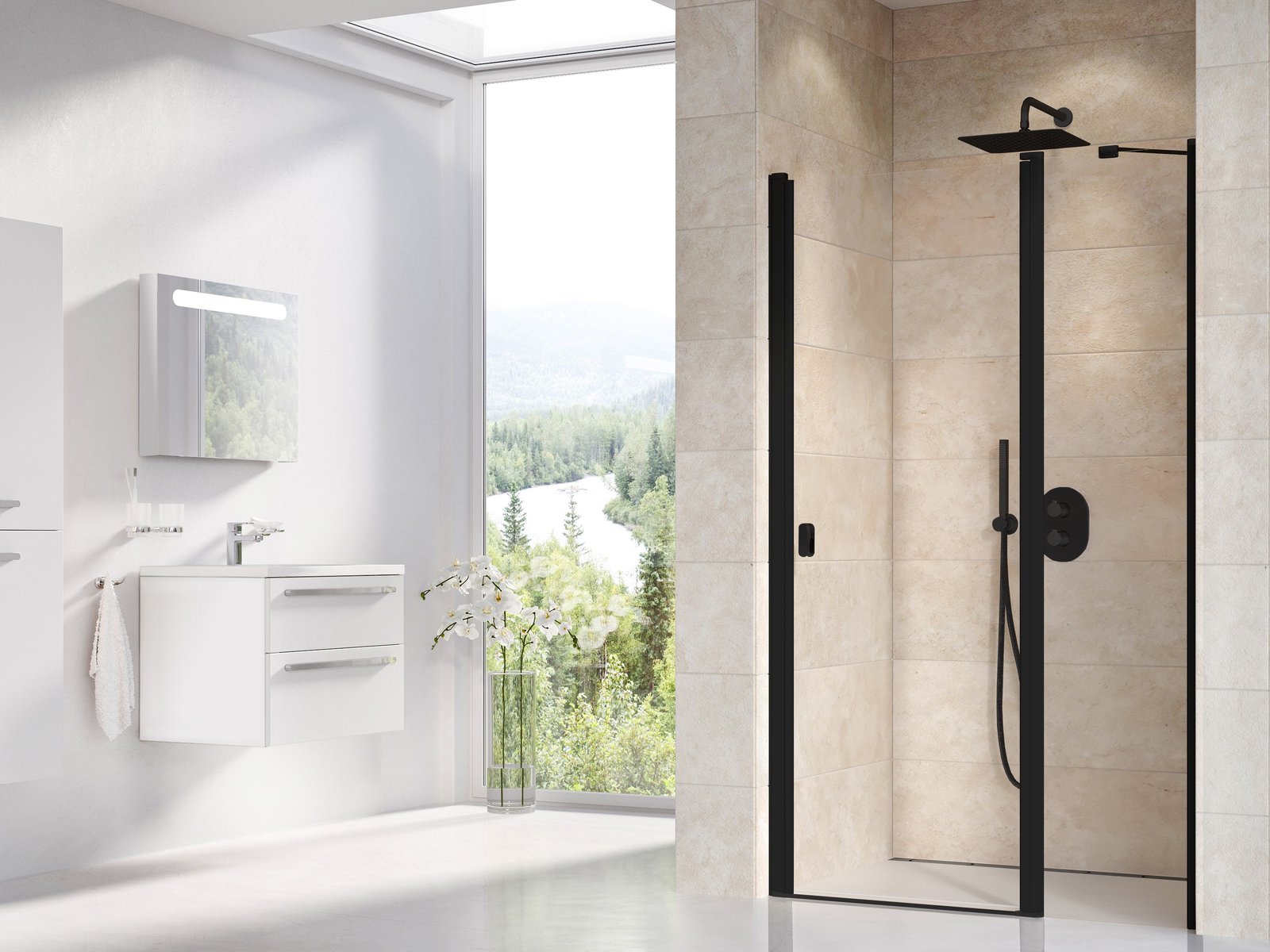 Ravak Chrome zuhanyajtók 110 cm dönthető fekete matt/átlátszó üveg 0QVDC300Z1