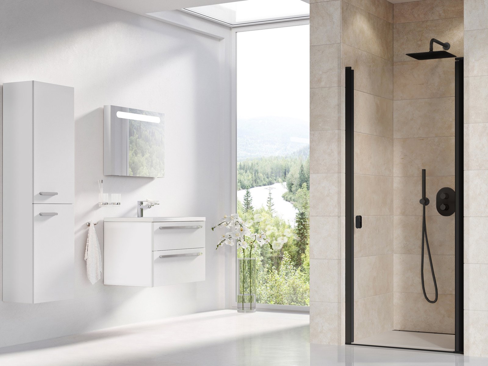 Ravak Chrome zuhanyajtók 90 cm dönthető fekete matt/átlátszó üveg 0QV70300Z1