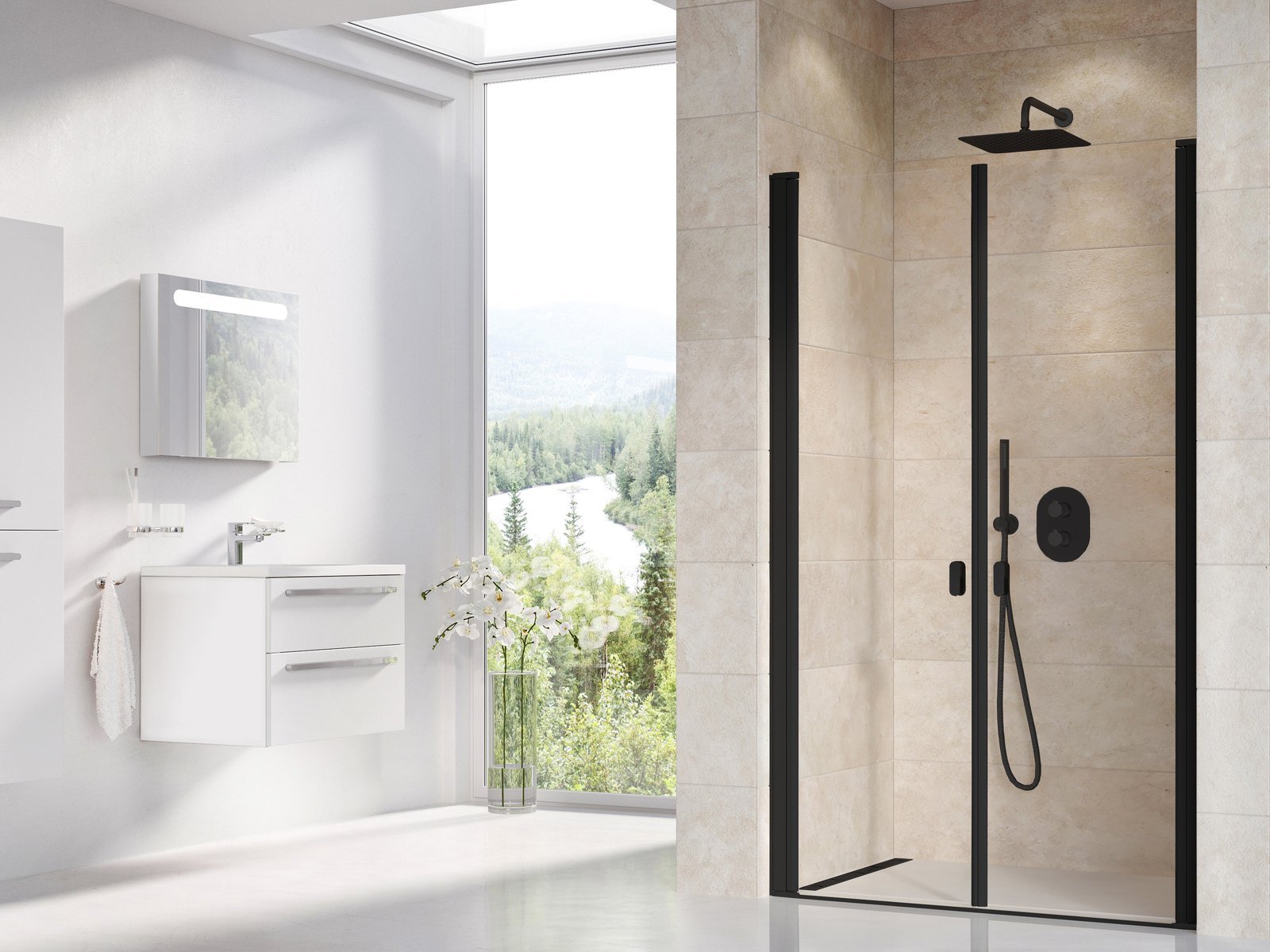 Ravak Chrome zuhanyajtók 110 cm dönthető fekete matt/átlátszó üveg 0QVDC30LZ1