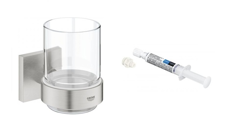 Készlet fogmosó pohár Grohe Start Cube 41097DC0, ragasztó Grohe QuickGlue 41127000