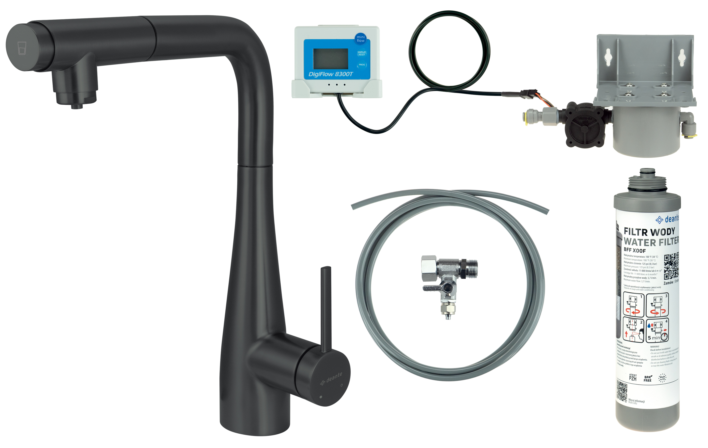 Deante Eridan kezdőkészlet konyhai csapteleppel álló fekete BREFN75M