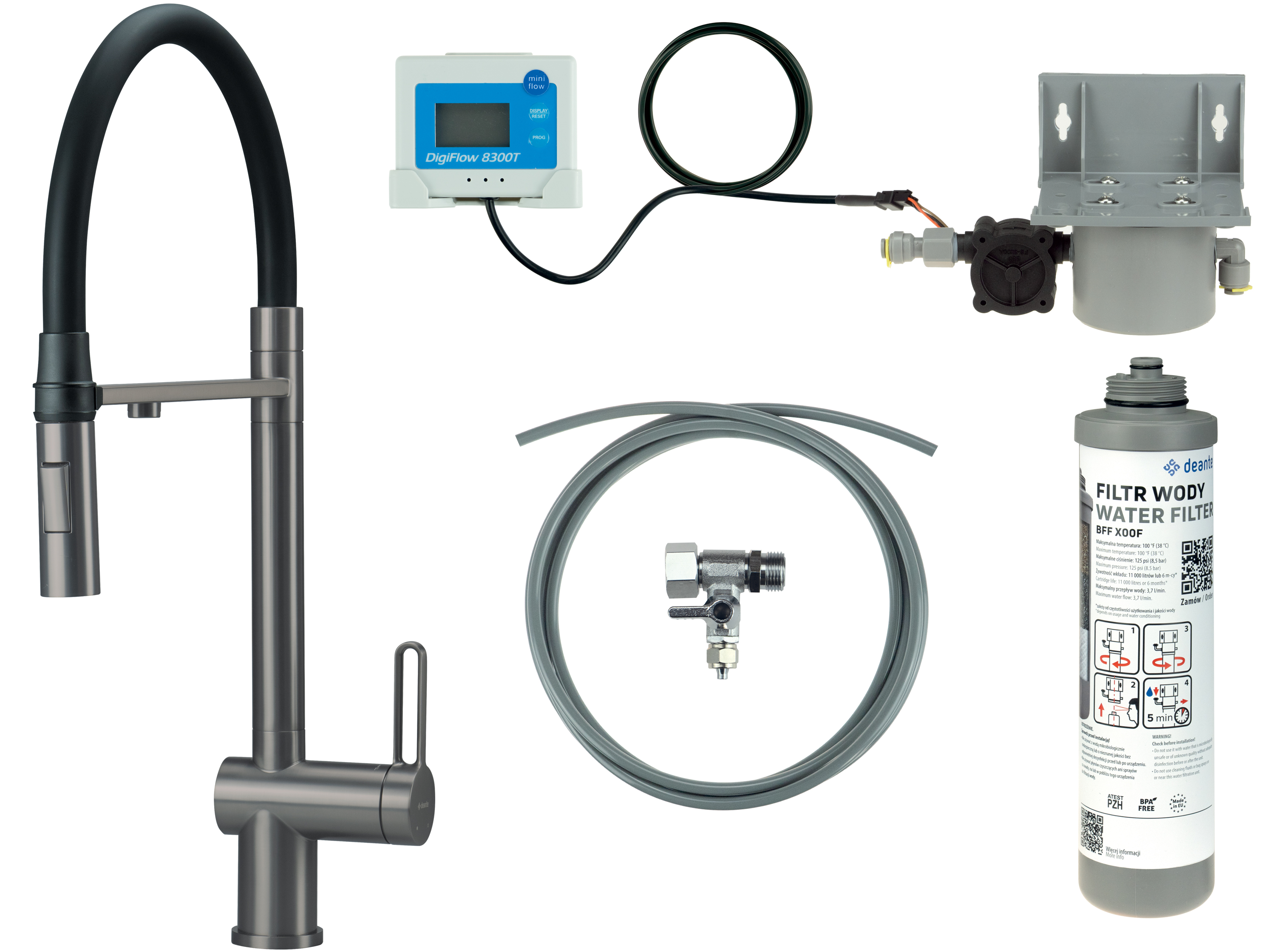 Deante Magnetic kezdőkészlet konyhai csapteleppel álló grafit/szürke BRMFD75M