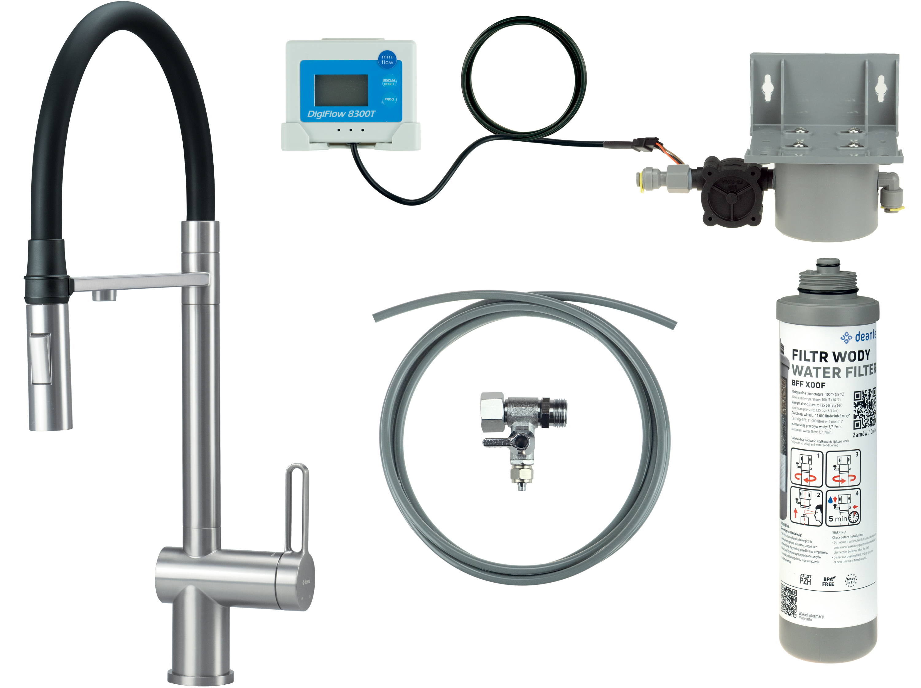 Deante Magnetic kezdőkészlet konyhai csapteleppel álló rozsdamentes acél BRMFF75M